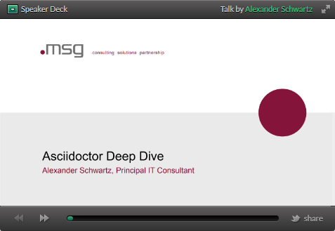 Speakerdeck slides of 'Asciidoctor Deep Dive'