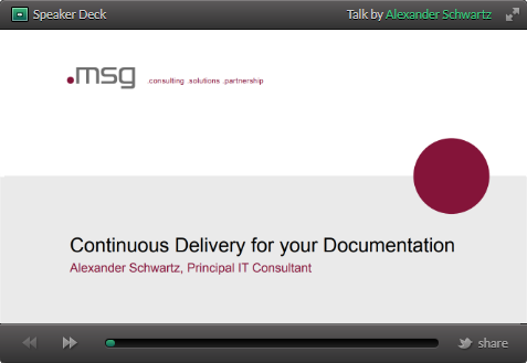 Speakerdeck slides of 'Continuous Delivery for your Documentation'