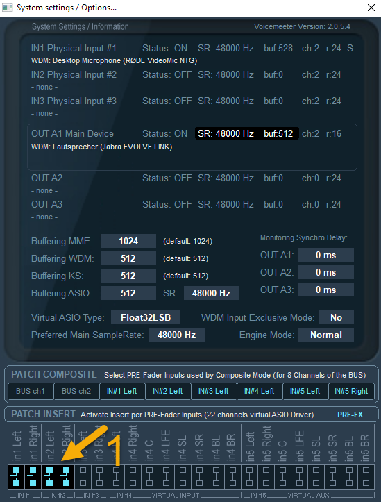 voicemeeter patch settings